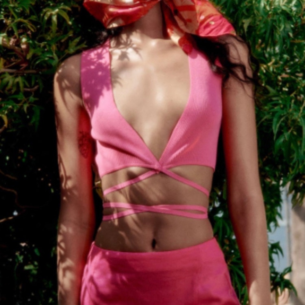 NWT Zara Pink Wrap Tie Knit Top